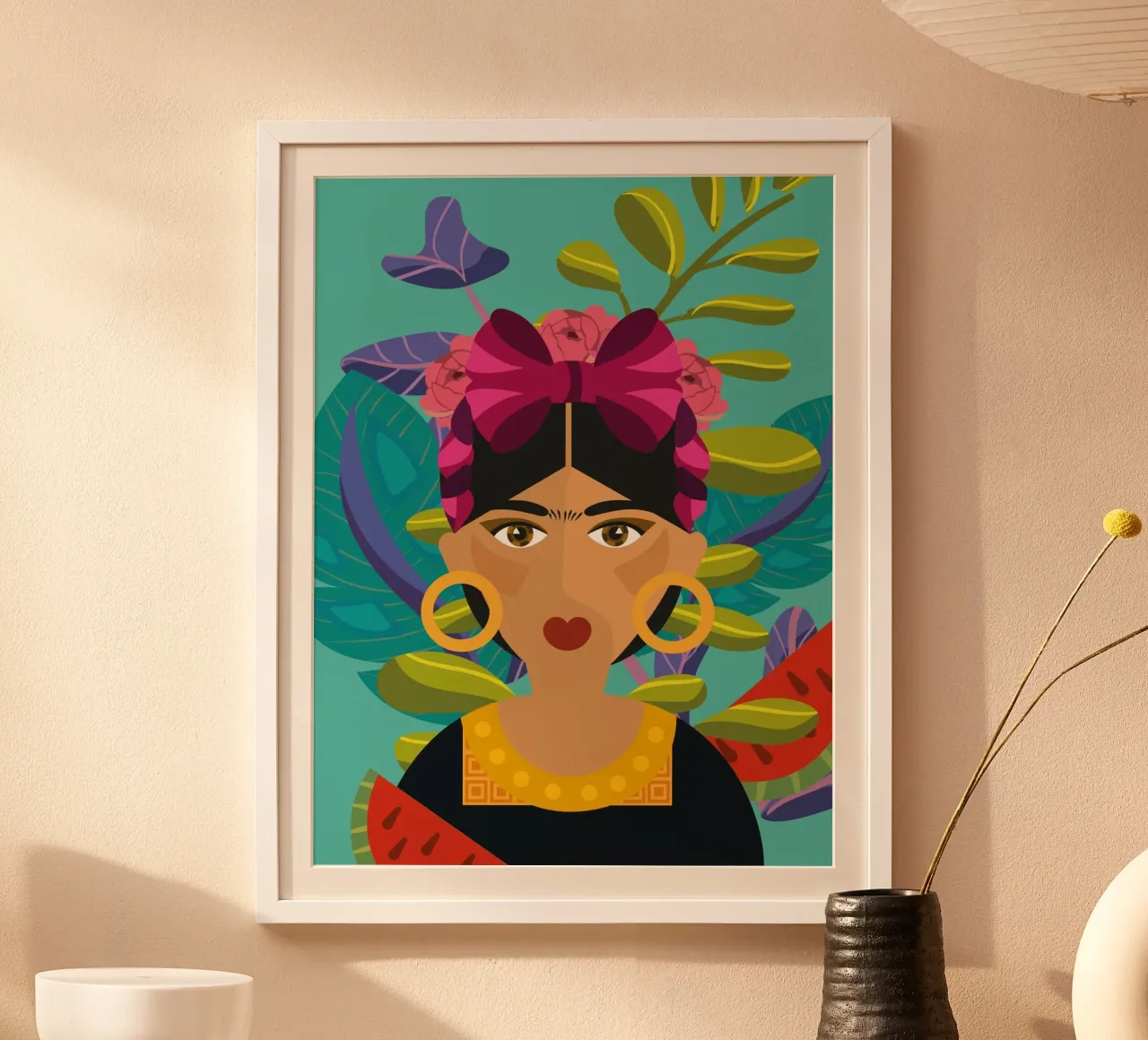 Frida Kahlo | Made in Mexico poster with wooden frame by Ana Paniagua Design