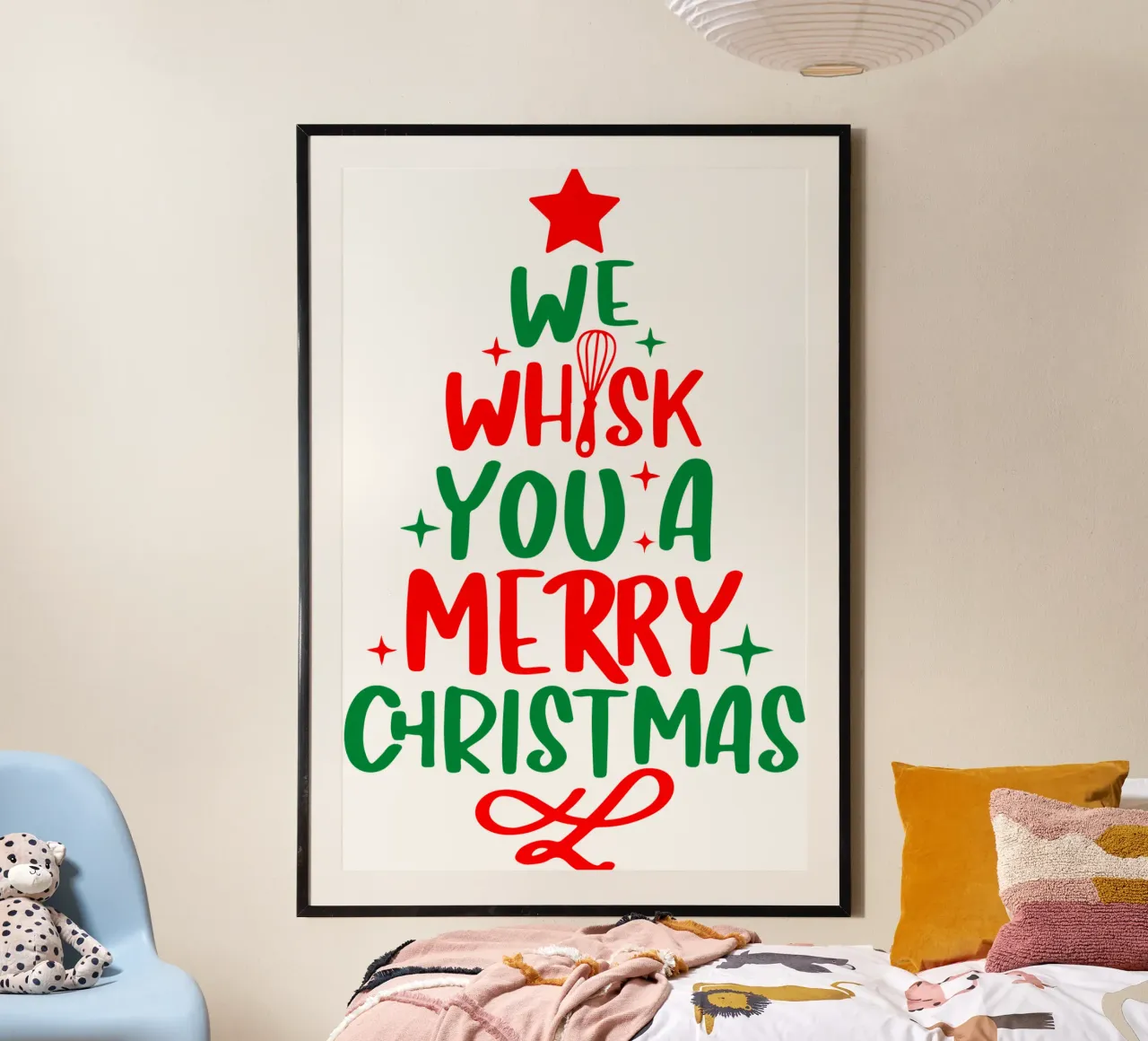vi auguriamo un buon Natale poster con telaio in legno da onefeelshop