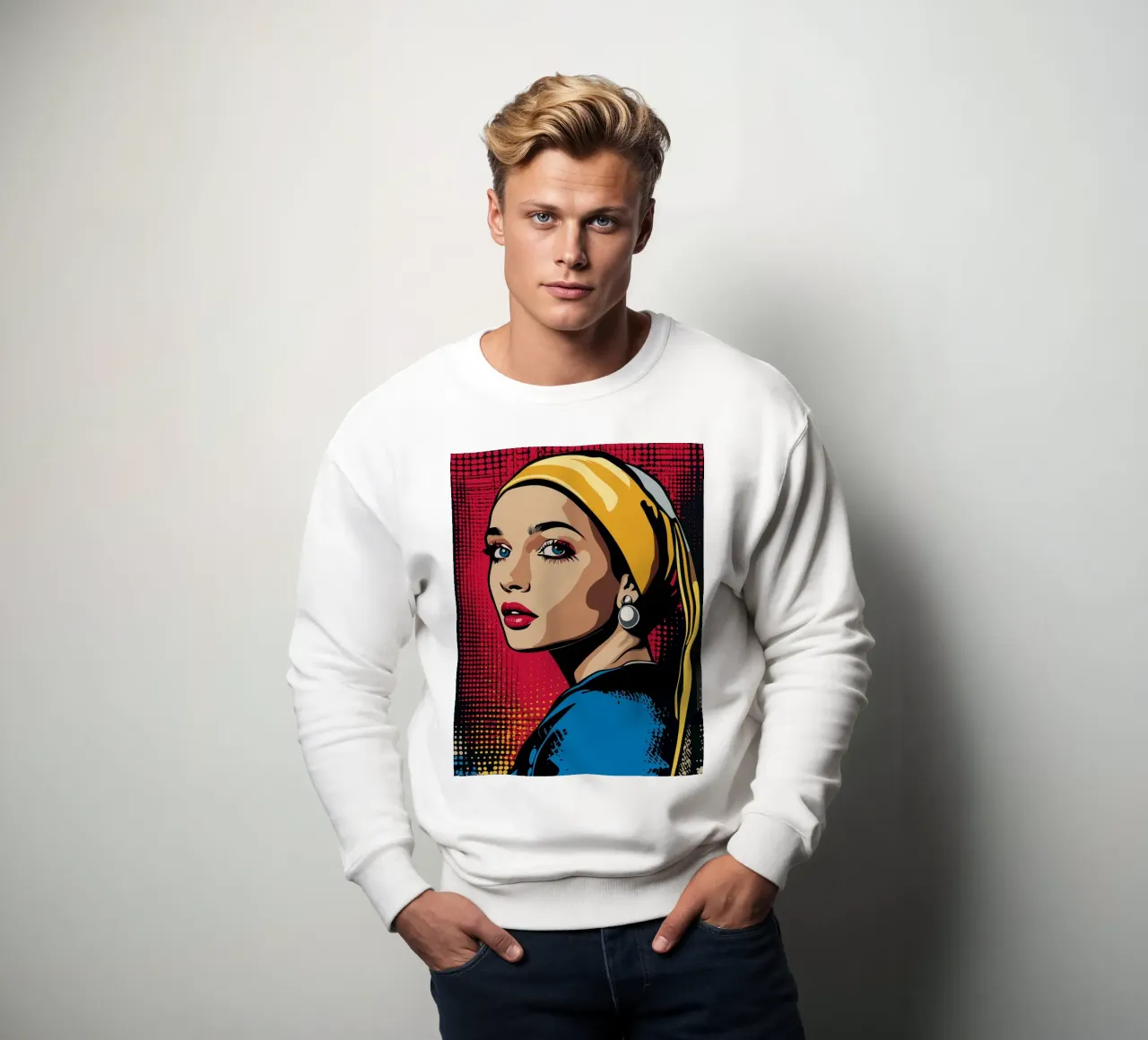 Fille à la boucle d'oreille de perle | Style BD Pop Art sweat de Autofocus