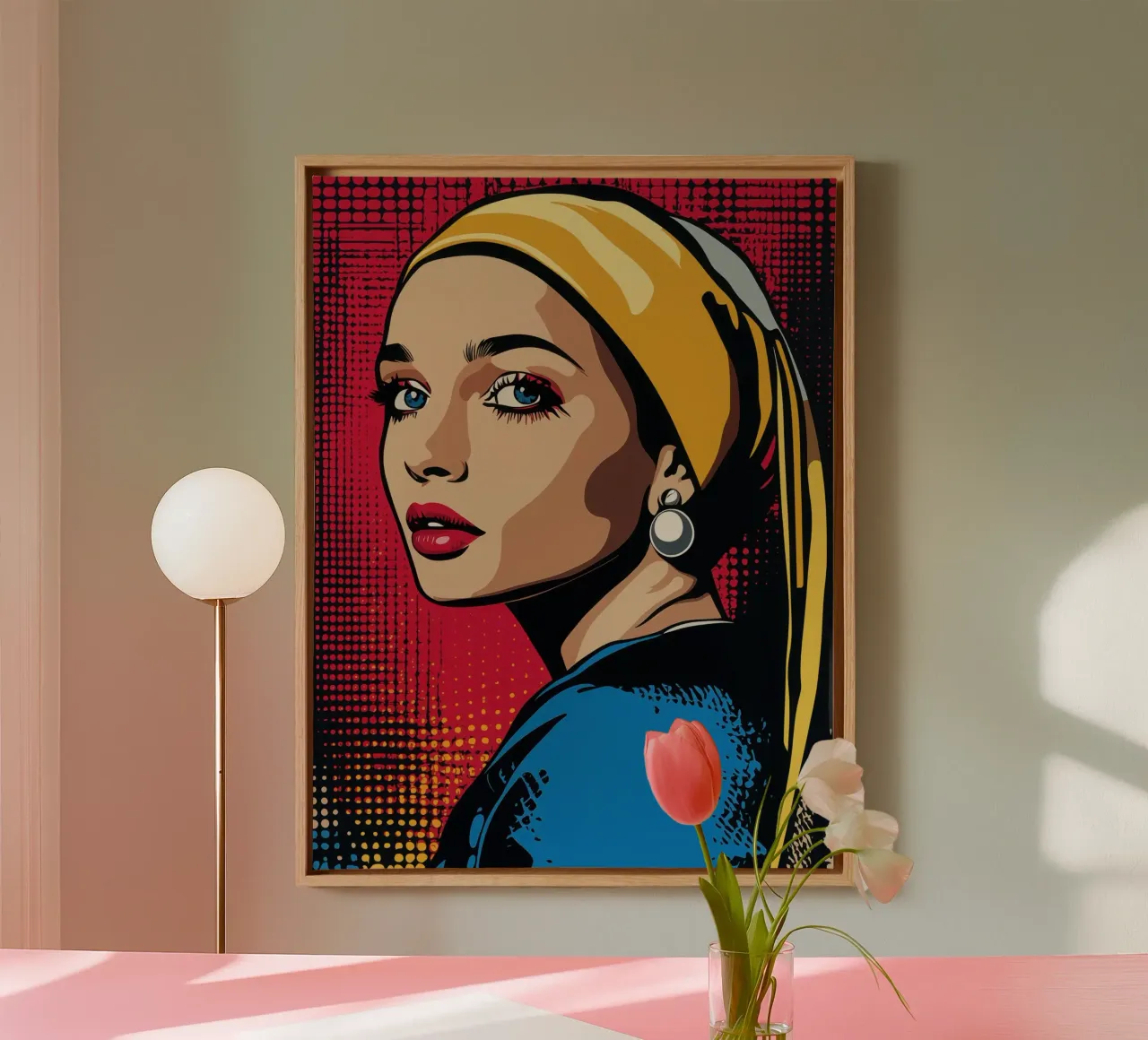 Ragazza con l'orecchino di perla | Pop Art in stile fumetto tela con Cornice a cassetta da Autofocus