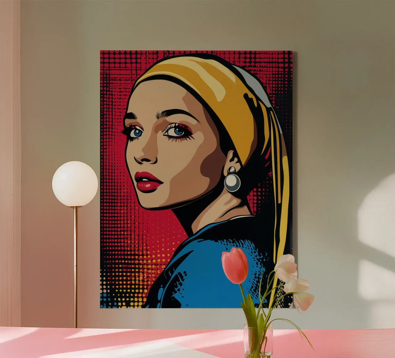 Ragazza con l'orecchino di perla | Pop Art in stile fumetto tela con Cornice a cassetta da Autofocus