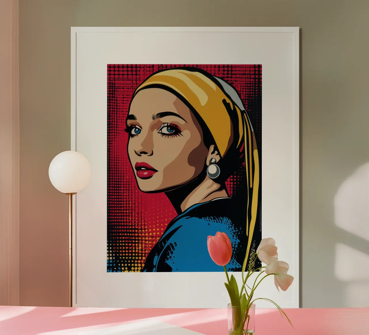 Ragazza con l'orecchino di perla | Pop Art in stile fumetto poster con telaio in legno da Autofocus