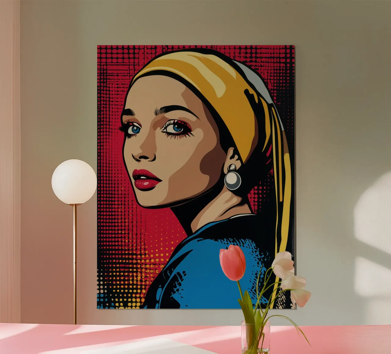Ragazza con l'orecchino di perla | Pop Art in stile fumetto poster con telaio in legno da Autofocus