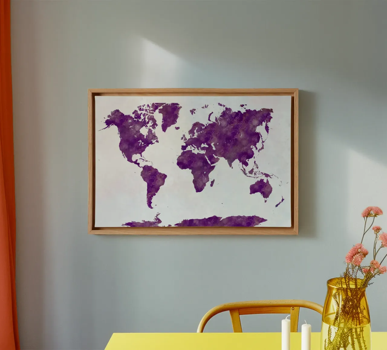 World map in watercolor canvas with Floater frame by 🎁 ARTVI-SHOP