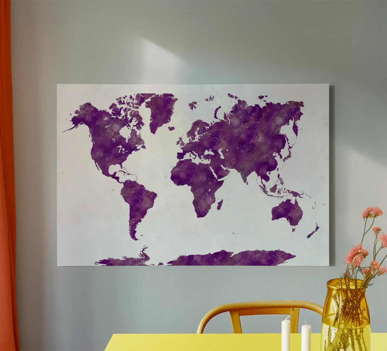 World map in watercolor canvas with Floater frame by 🎁 ARTVI-SHOP