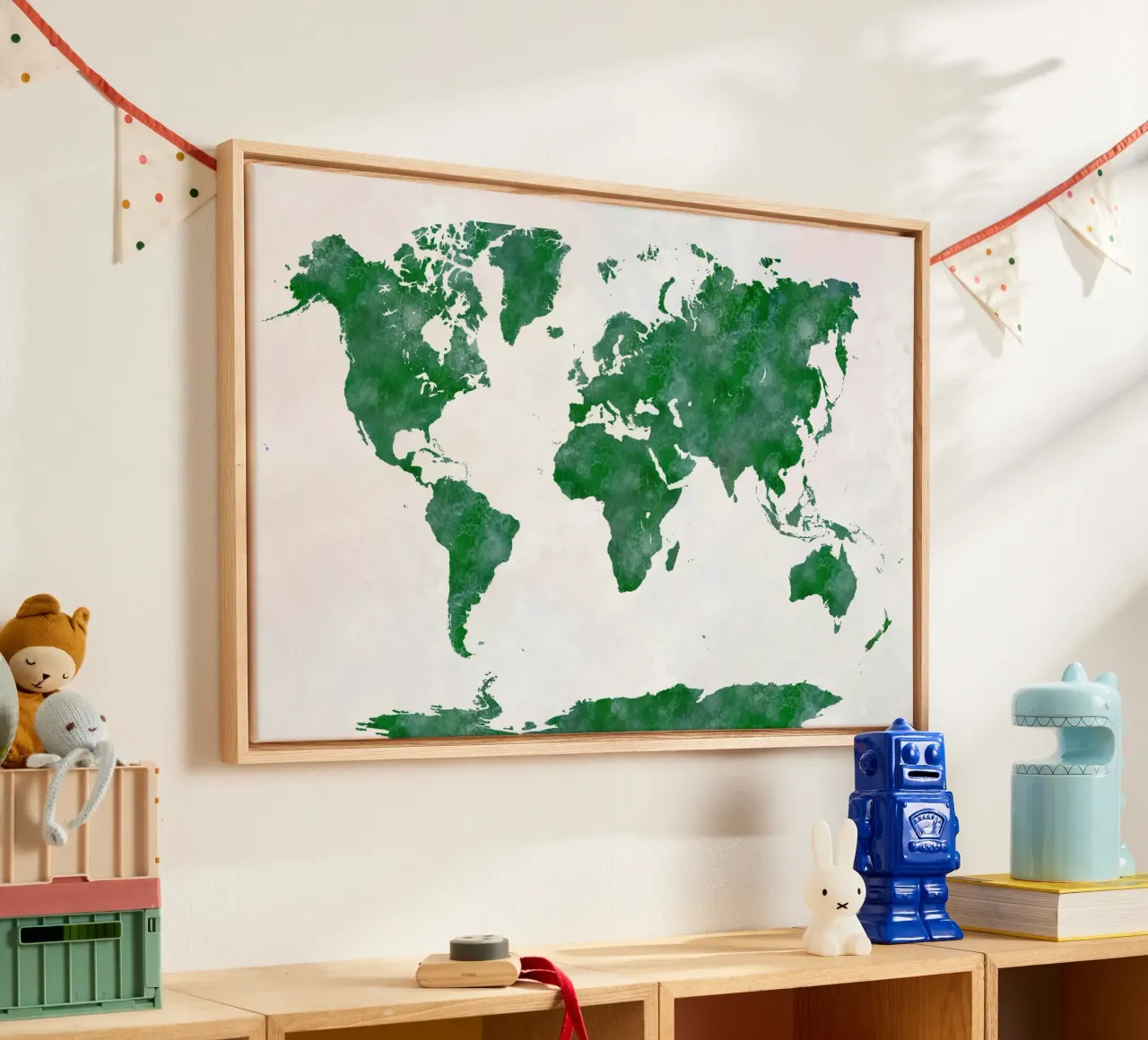 World map in watercolor canvas with Floater frame by 🎁 ARTVI-SHOP