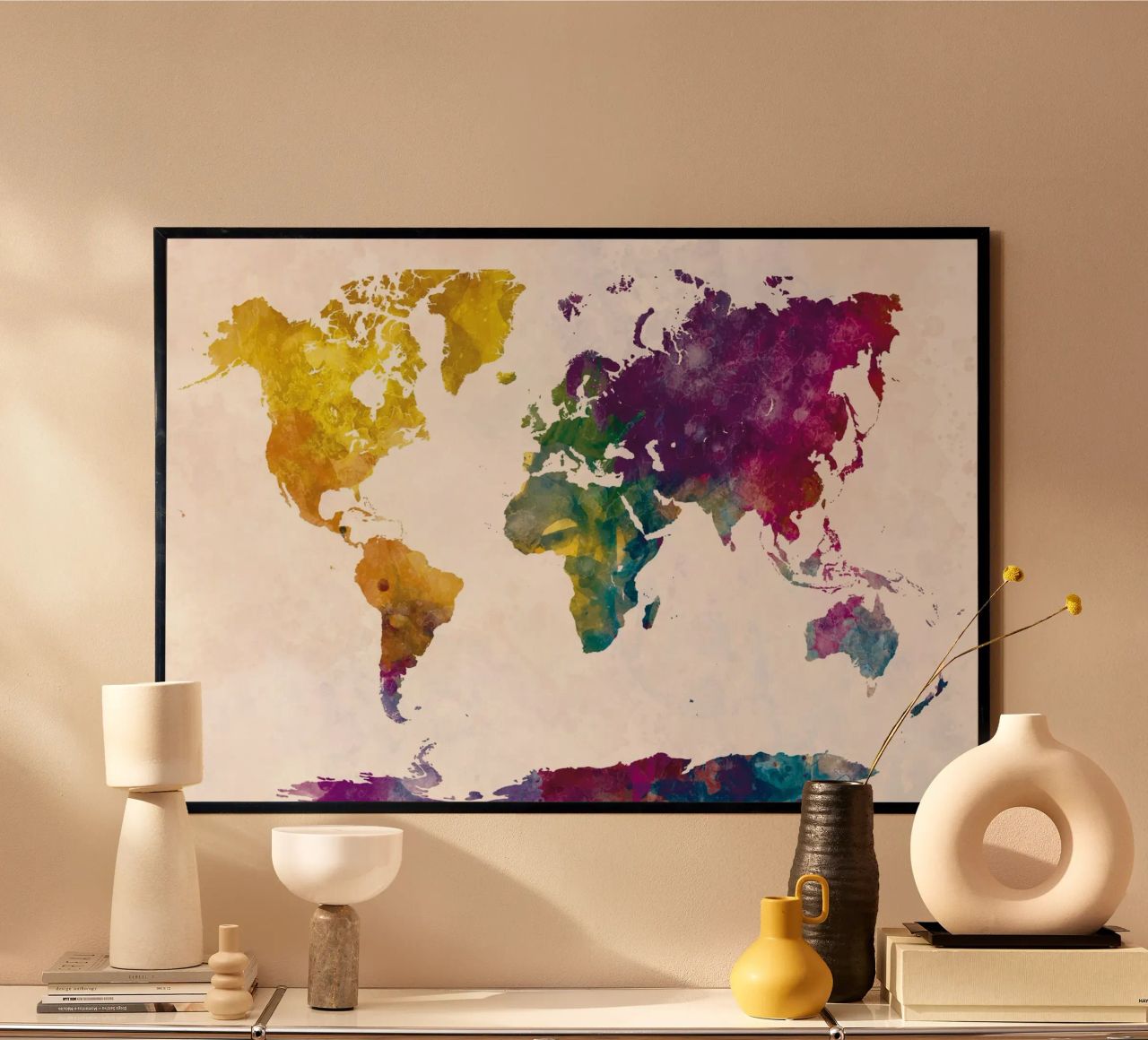 World map in watercolor poster by ARTVI-SHOP