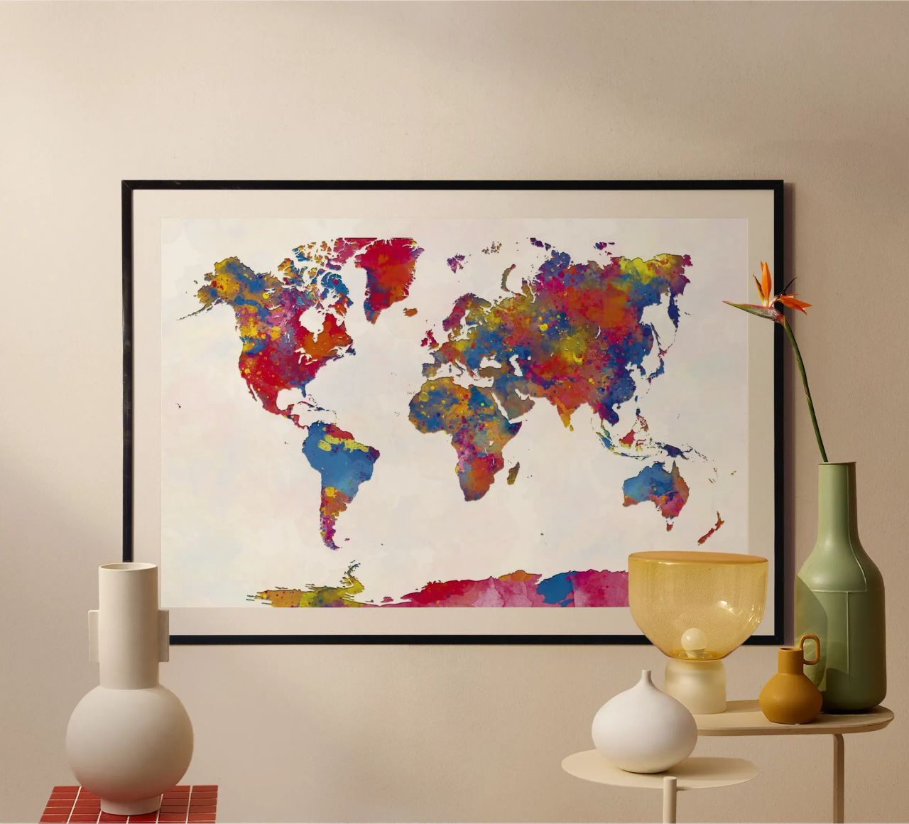 World map in watercolor poster by ARTVI-SHOP