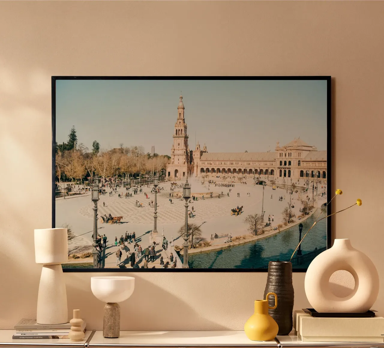 Plaza de Espana in Sevilla poster with plastic frame by patiphotography