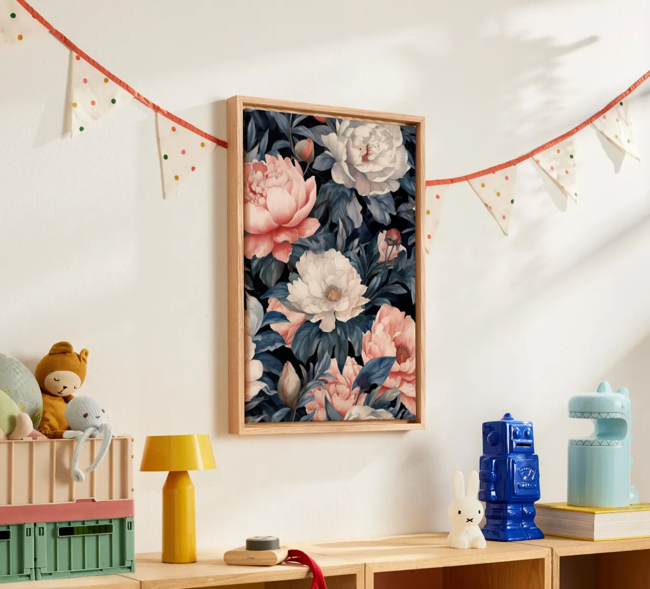 Geheime tuin met pioenen canvas met Baklijst van Justyna Jaszke JBJart