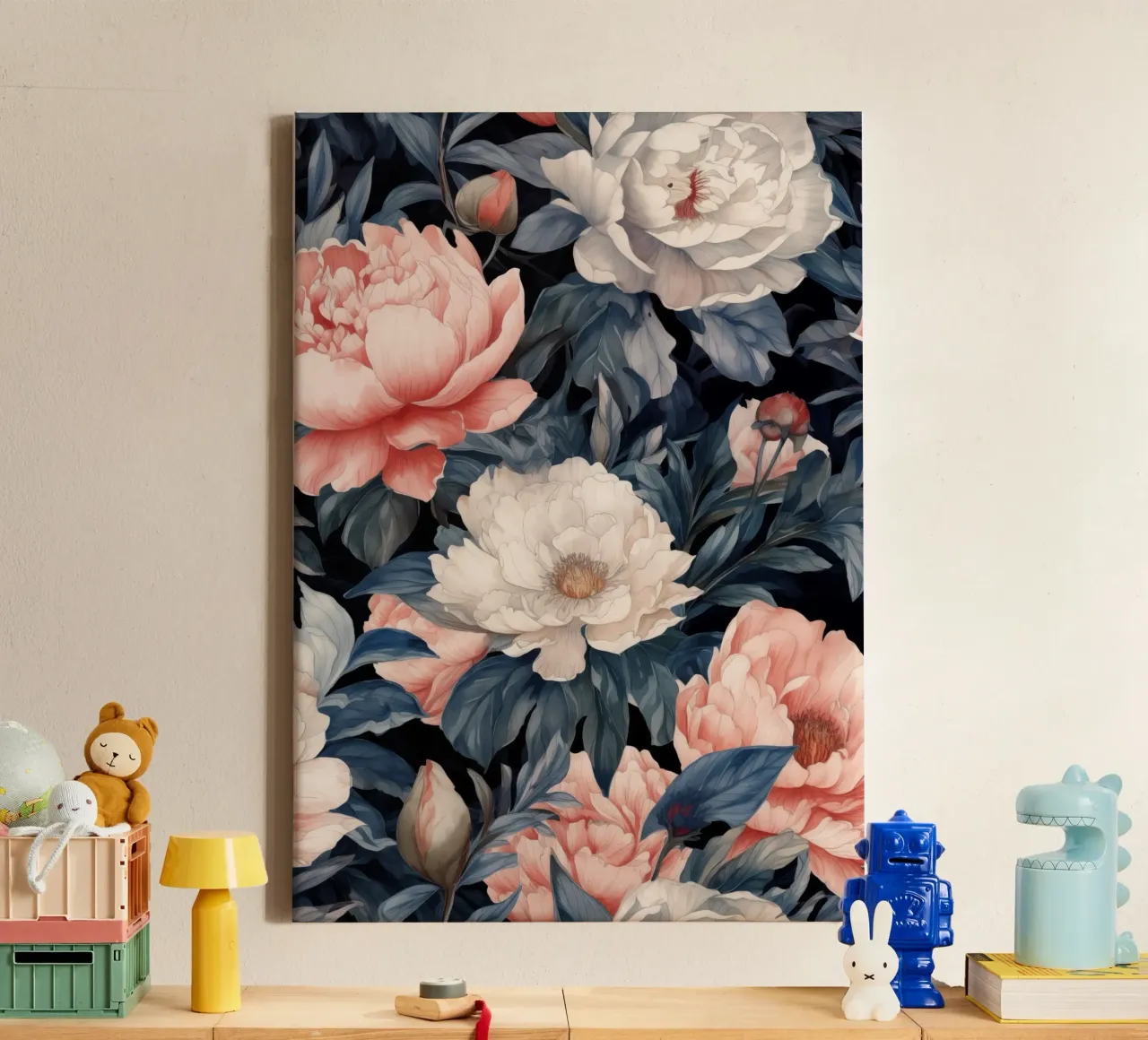 Geheime tuin met pioenen canvas met Baklijst van Justyna Jaszke JBJart
