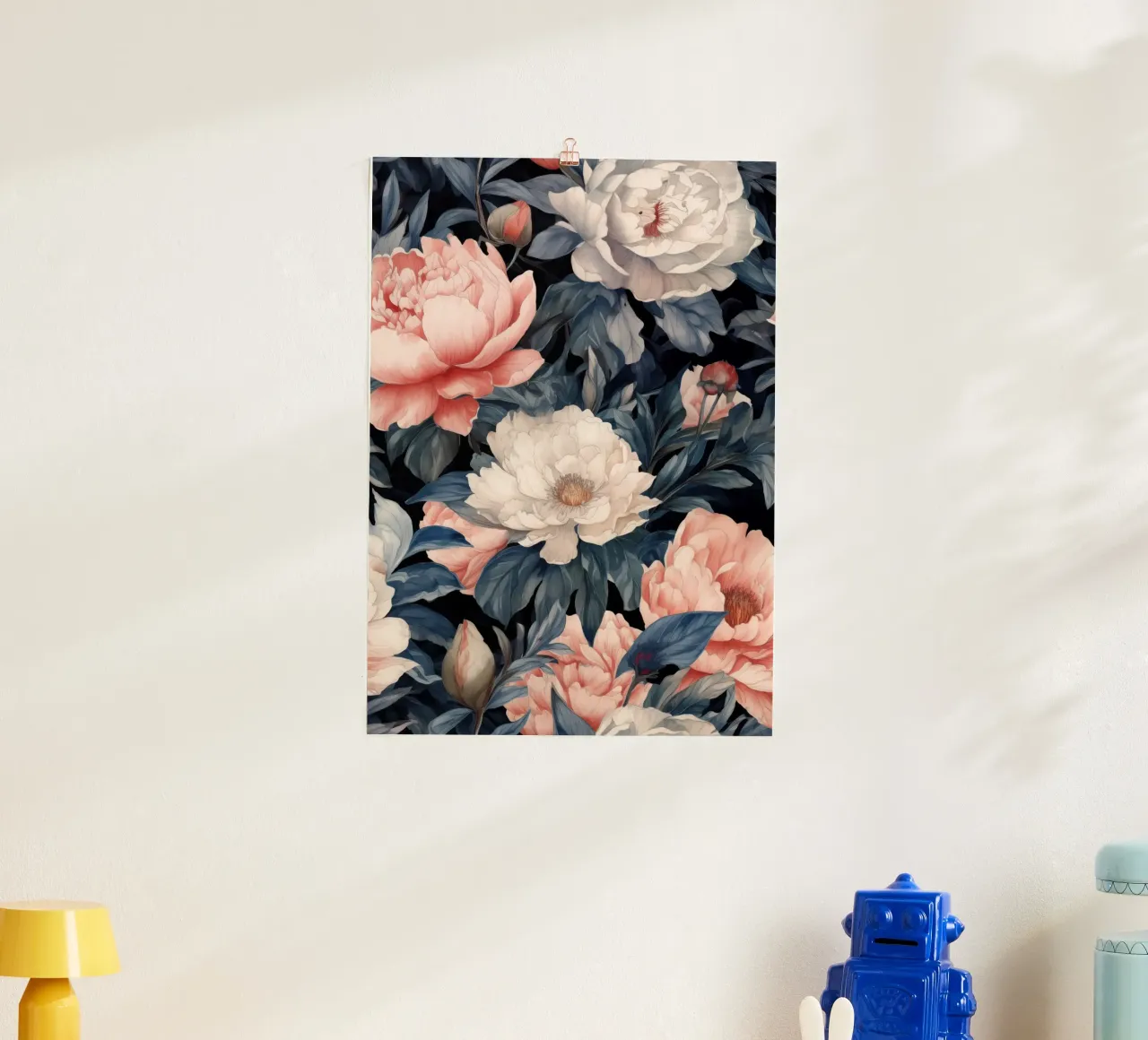 Giardino segreto con peonie poster con telaio in legno da Justyna Jaszke JBJart