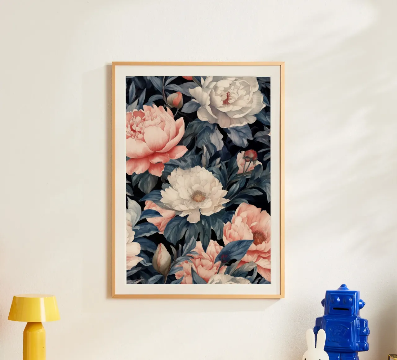 Giardino segreto con peonie poster con telaio in legno da Justyna Jaszke JBJart