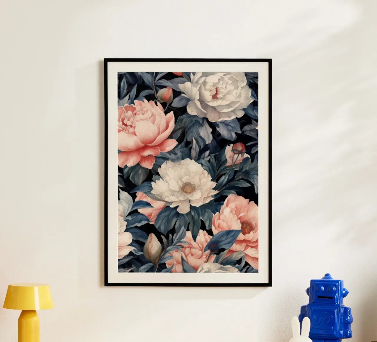 Giardino segreto con peonie poster con telaio in legno da Justyna Jaszke JBJart
