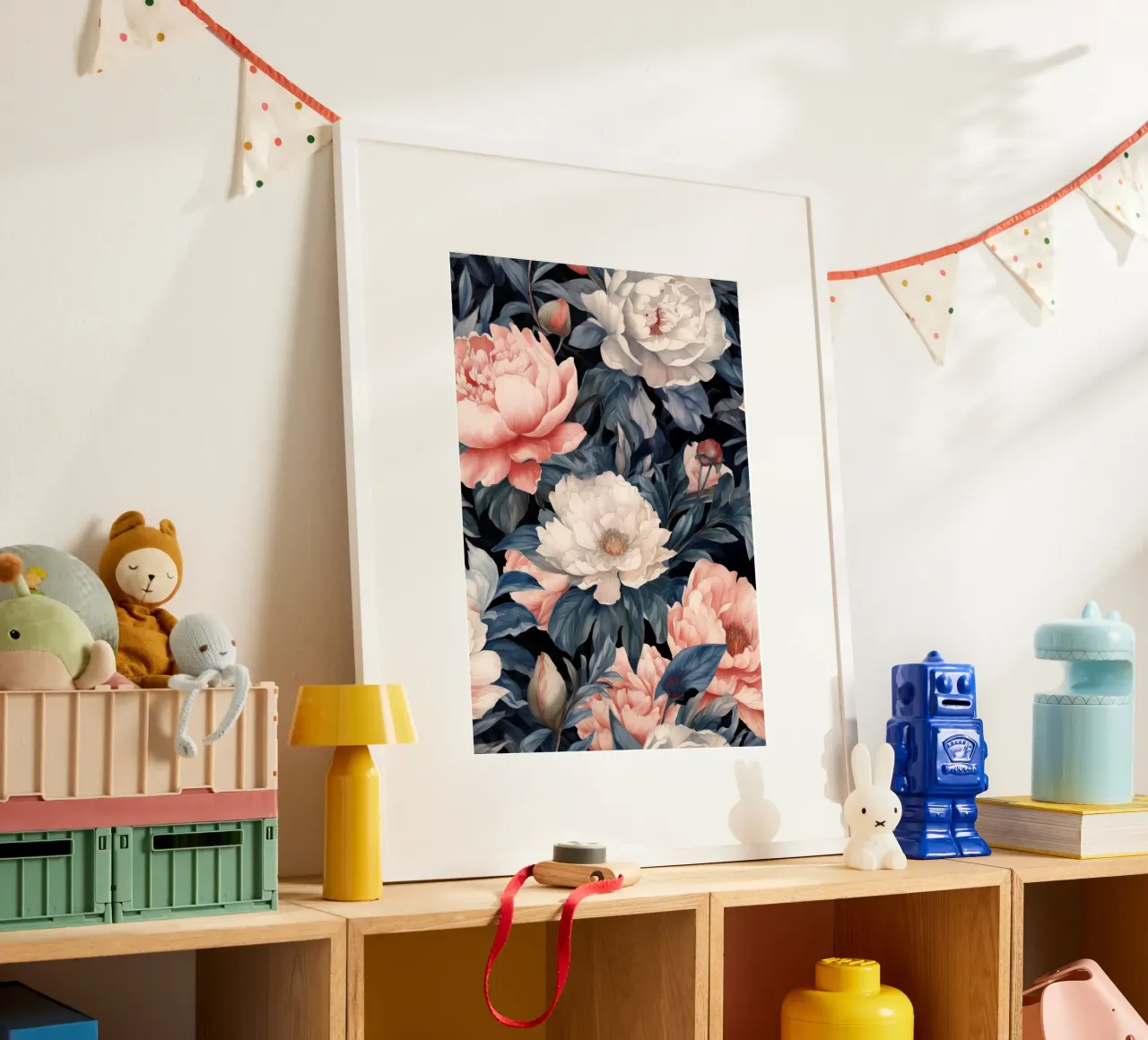 Giardino segreto con peonie poster con telaio in legno da Justyna Jaszke JBJart
