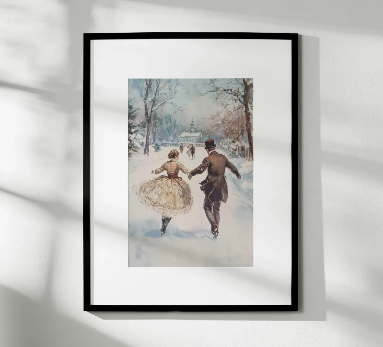 Pattinaggio romantico sul ghiaccio d'inverno poster con telaio in alluminio da Melloi Art Print