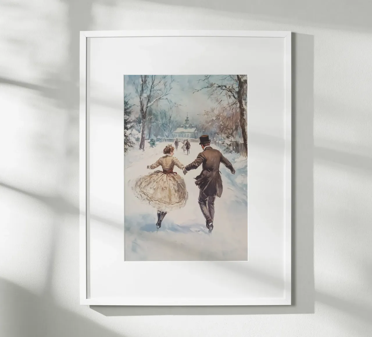 Pattinaggio romantico sul ghiaccio d'inverno poster con telaio in alluminio da Melloi Art Print