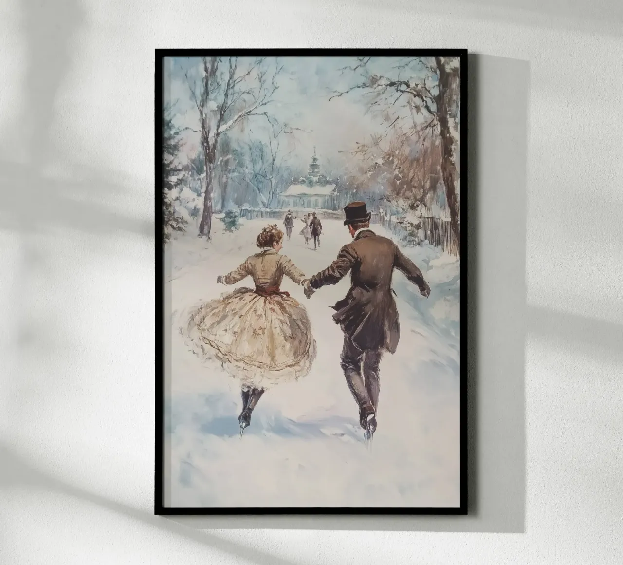 Pattinaggio romantico sul ghiaccio d'inverno poster con telaio in alluminio da Melloi Art Print