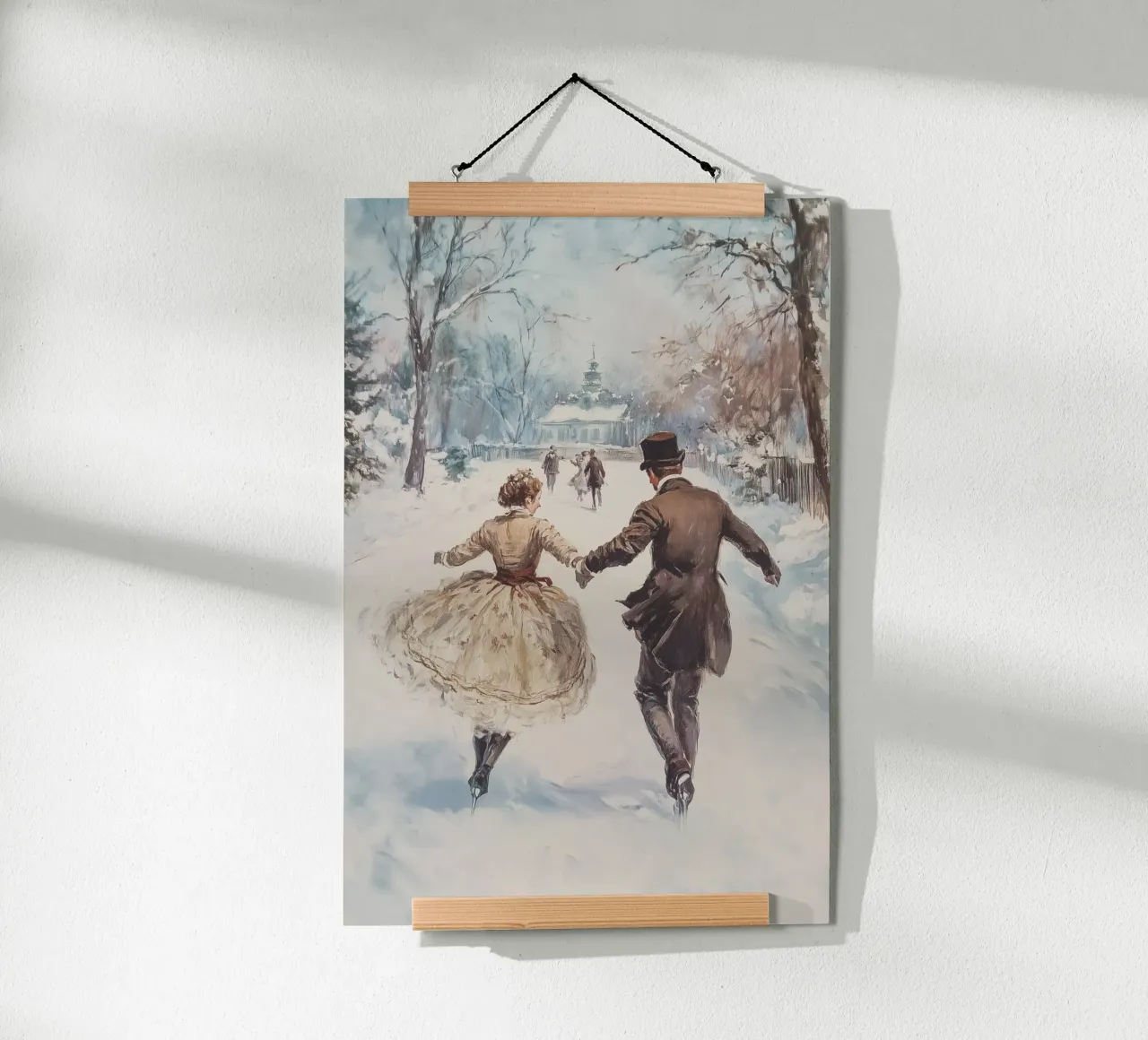 Pattinaggio romantico sul ghiaccio d'inverno poster con telaio in alluminio da Melloi Art Print