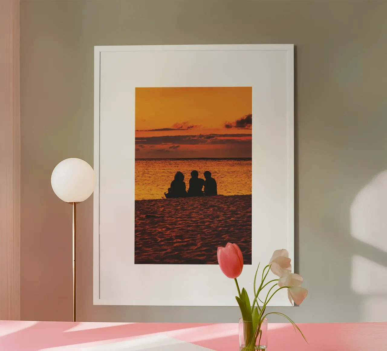 Vue sur le coucher de soleil dans les Caraïbes poster avec cadre en bois de Dave Hare Photography