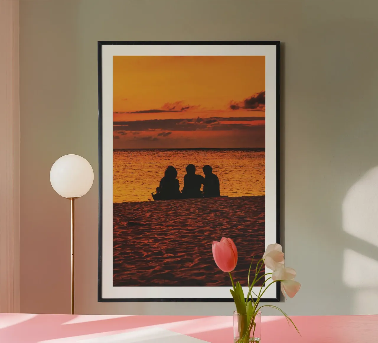 Vue sur le coucher de soleil dans les Caraïbes poster avec cadre en bois de Dave Hare Photography