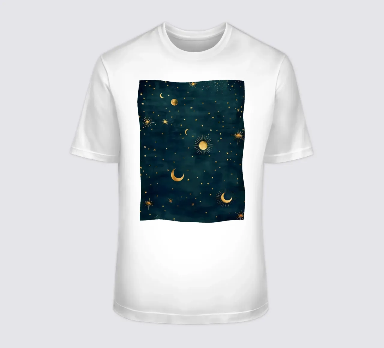 Sole, Luna e Stelle d'oro: irradiare la luce dell'universo t-shirt da Gentle Echoes Art