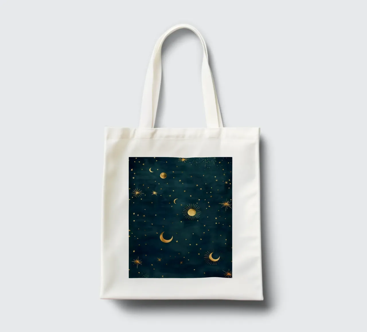 Soleil, lune et étoiles d'or - La lumière de l'univers rayonne tote bag de Gentle Echoes Art