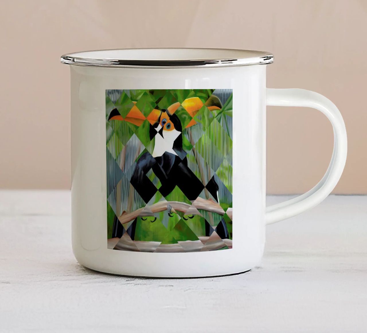 Toucan tazza in smalto da Allison Chaplin