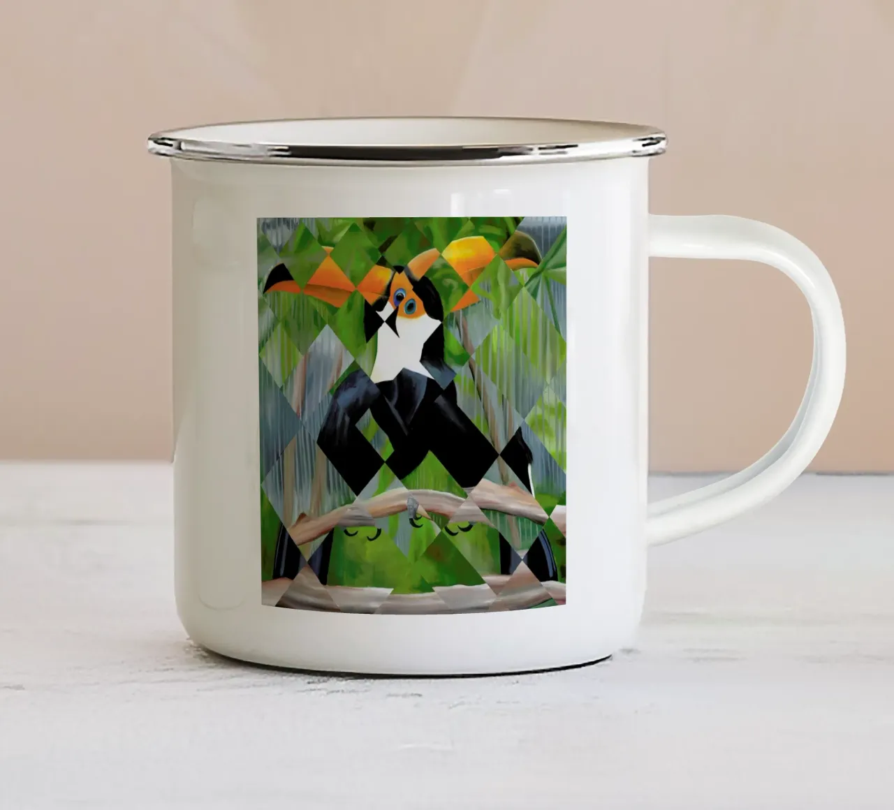 Toucan tazza in smalto da Allison Chaplin