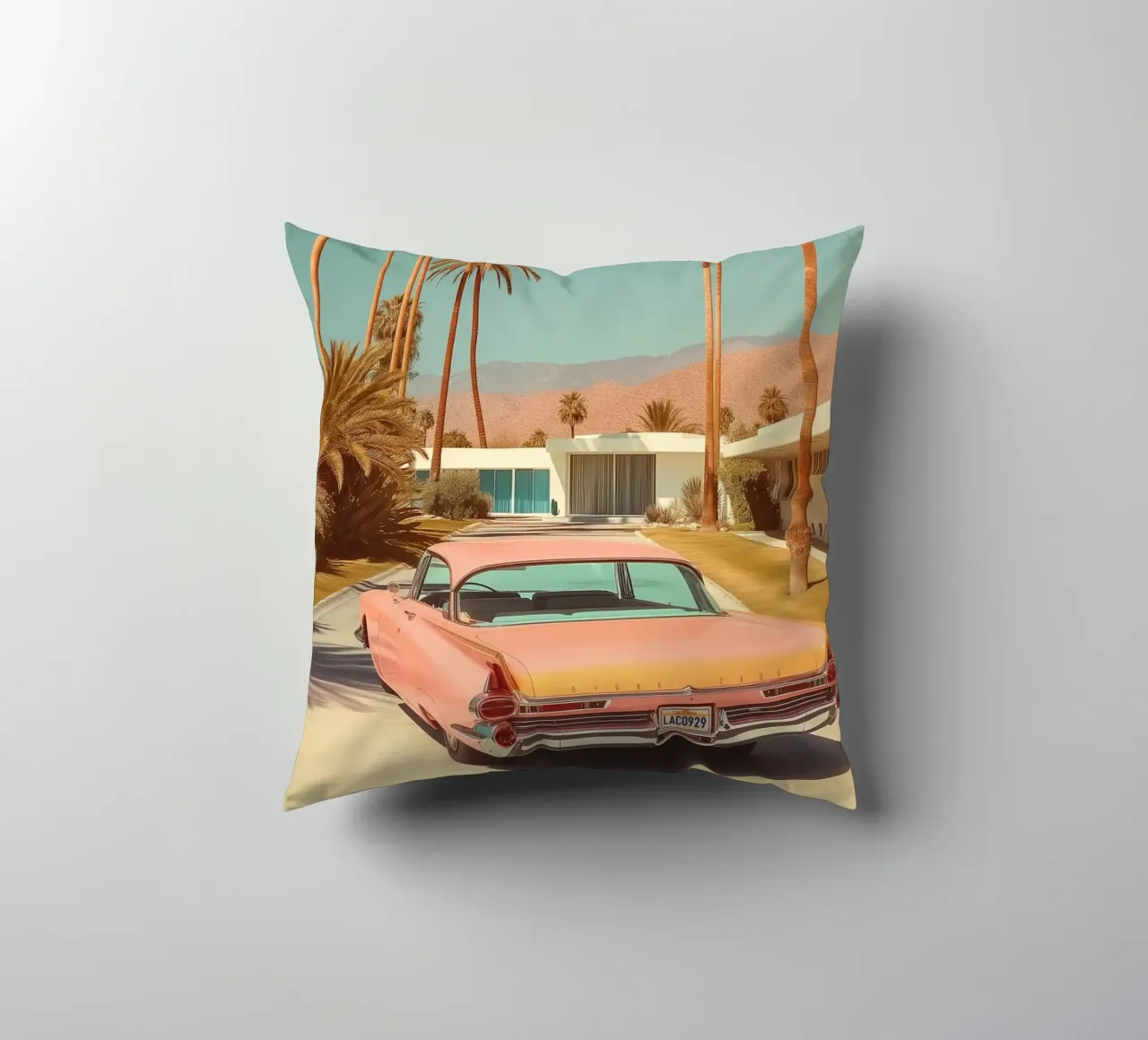 Palm Springs Cadillac Drive decorative cushion by Carinaprint