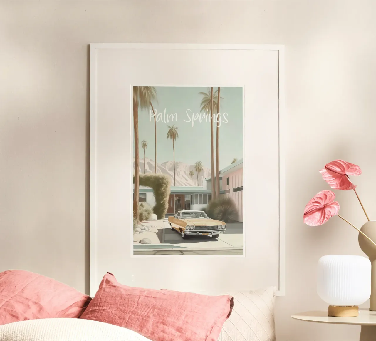 Palm Springs Nostalgia Pastello poster con telaio in legno da Carinaprint