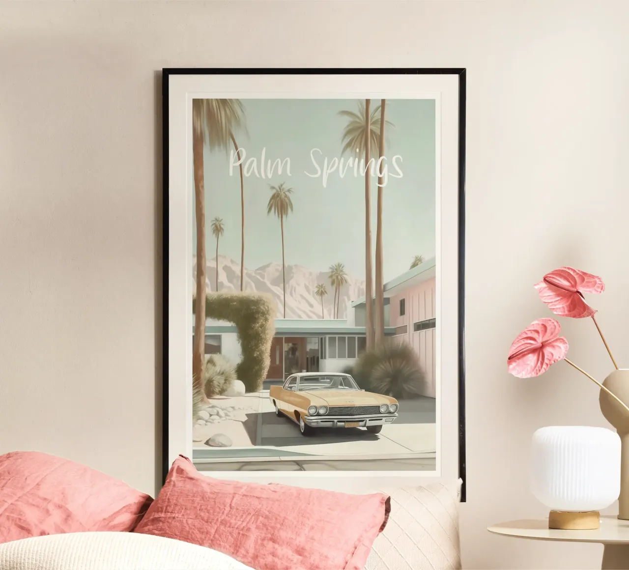 Palm Springs Nostalgia Pastello poster con telaio in legno da Carinaprint