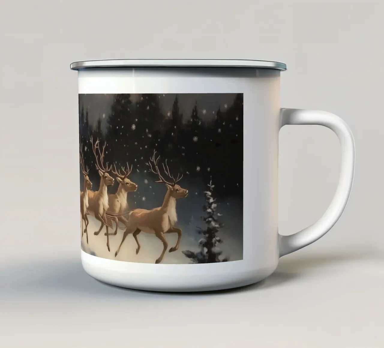 Giro con la slitta di Babbo Natale in un paese delle meraviglie invernale tazza in smalto da Melloi Art Print
