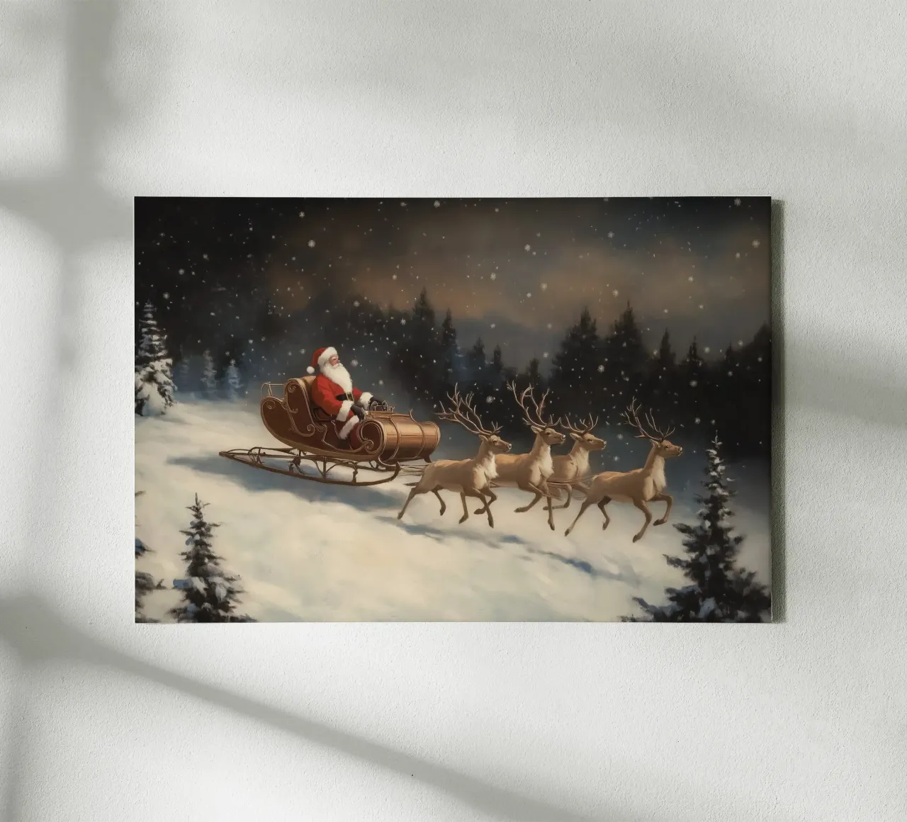 Giro con la slitta di Babbo Natale in un paese delle meraviglie invernale tela con Cornice a cassetta da Melloi Art Print