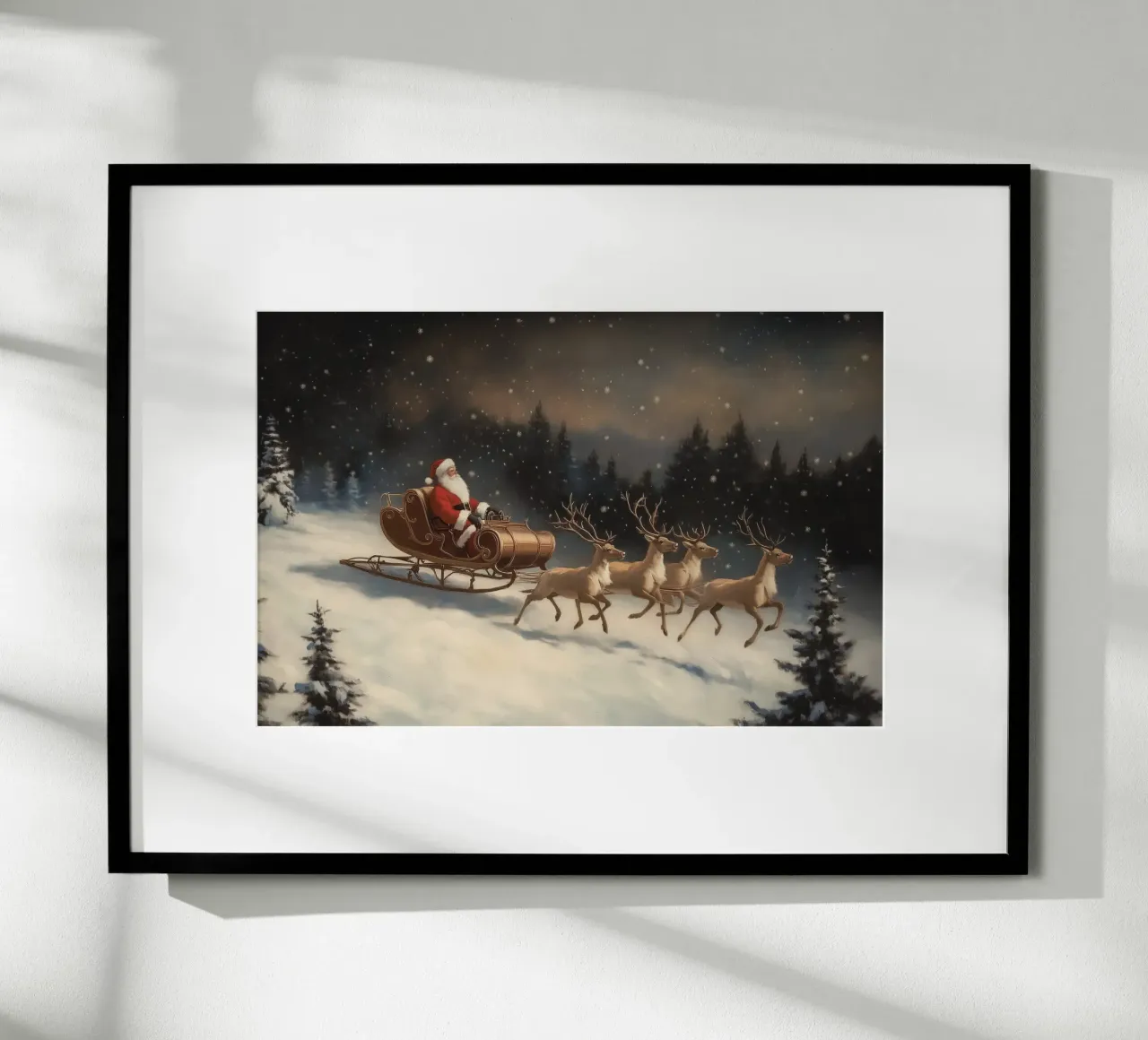 Giro con la slitta di Babbo Natale in un paese delle meraviglie invernale poster da Melloi Art Print