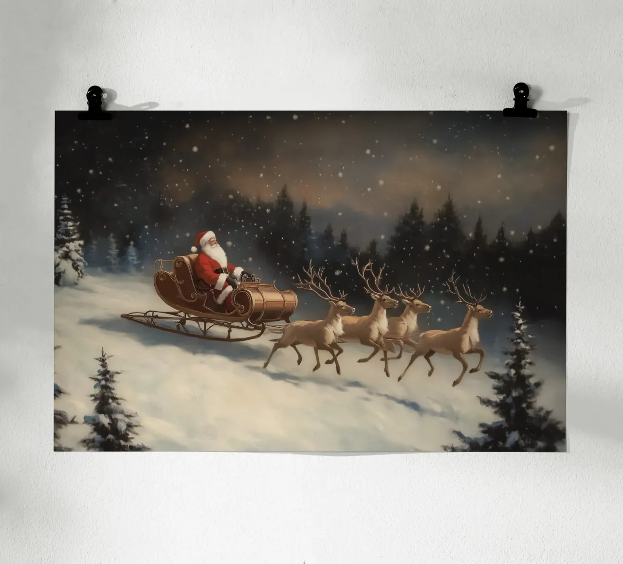 Giro con la slitta di Babbo Natale in un paese delle meraviglie invernale poster da Melloi Art Print