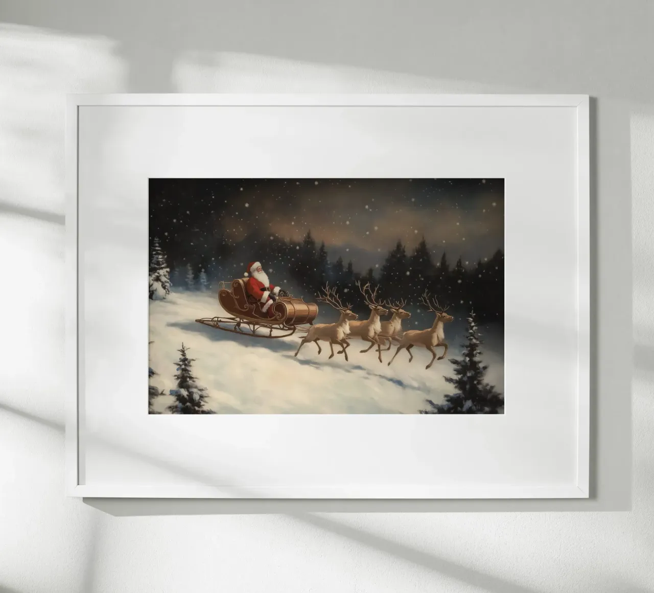 Giro con la slitta di Babbo Natale in un paese delle meraviglie invernale poster da Melloi Art Print