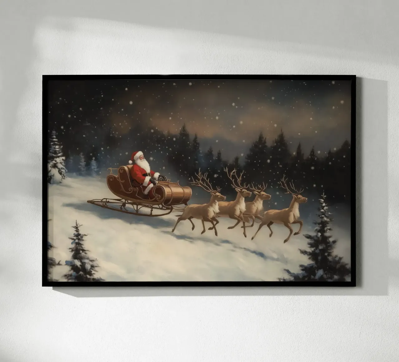 Giro con la slitta di Babbo Natale in un paese delle meraviglie invernale poster da Melloi Art Print