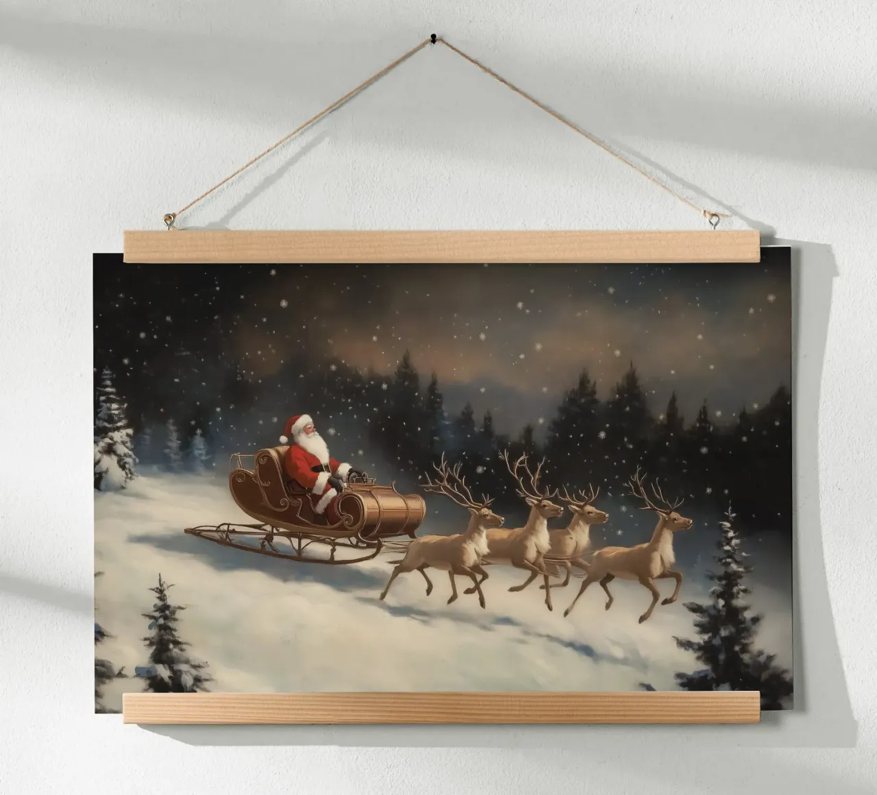 Giro con la slitta di Babbo Natale in un paese delle meraviglie invernale poster da Melloi Art Print