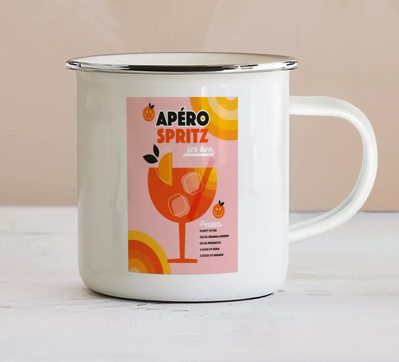 Cocktail retrò Aperol Spritz - Arancia rosa tazza in smalto da Dominique Vari