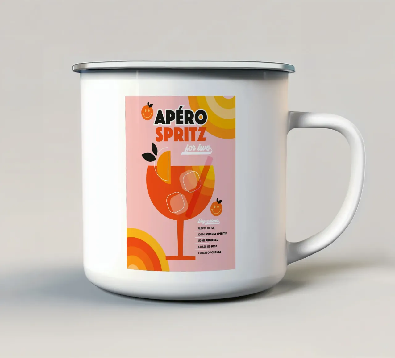 Cocktail retrò Aperol Spritz - Arancia rosa tazza in smalto da Dominique Vari