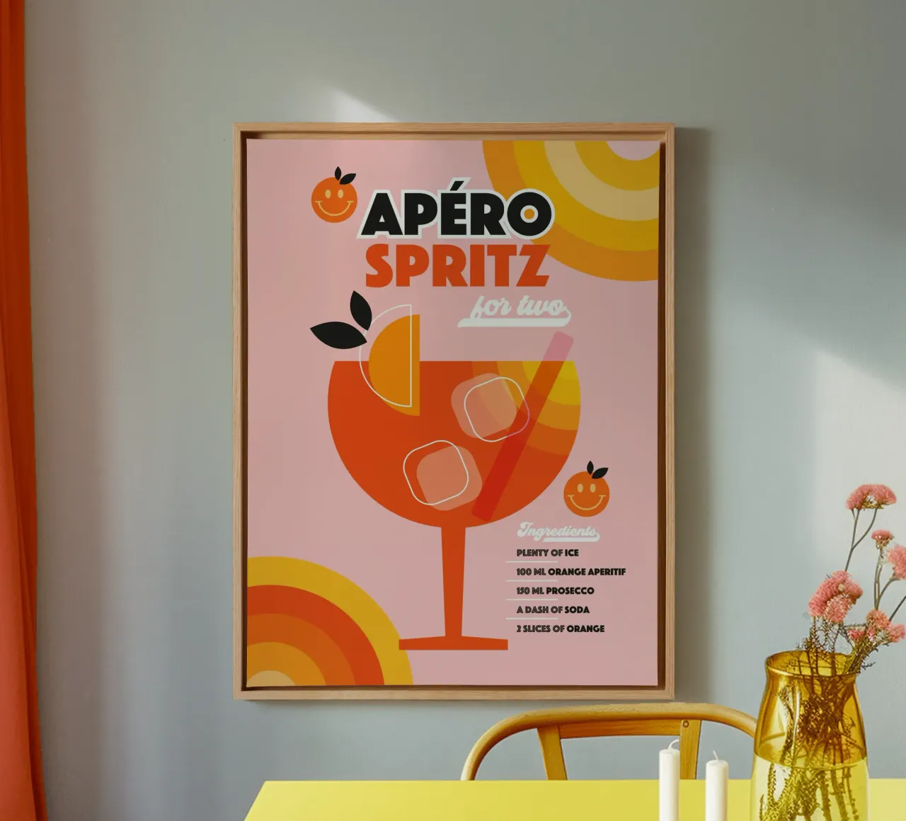 Cocktail retrò Aperol Spritz - Arancia rosa tela con Cornice a cassetta da Dominique Vari