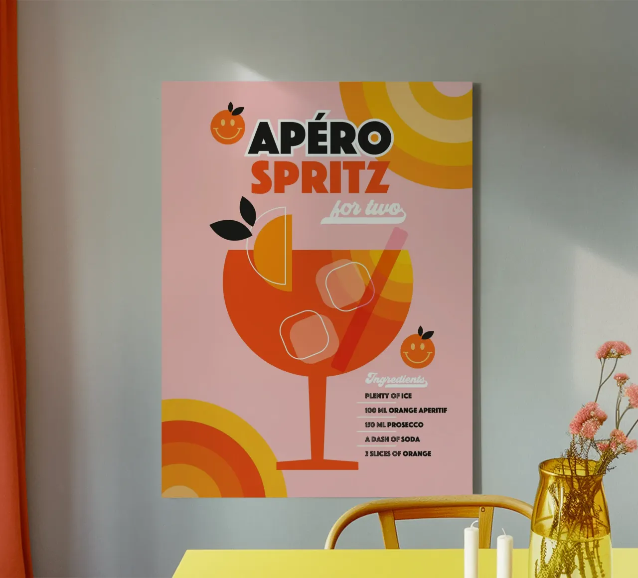 Cocktail retrò Aperol Spritz - Arancia rosa tela con Cornice a cassetta da Dominique Vari