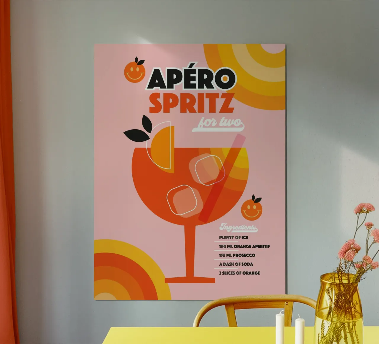 Cocktail retrò Aperol Spritz - Arancia rosa poster da Dominique Vari
