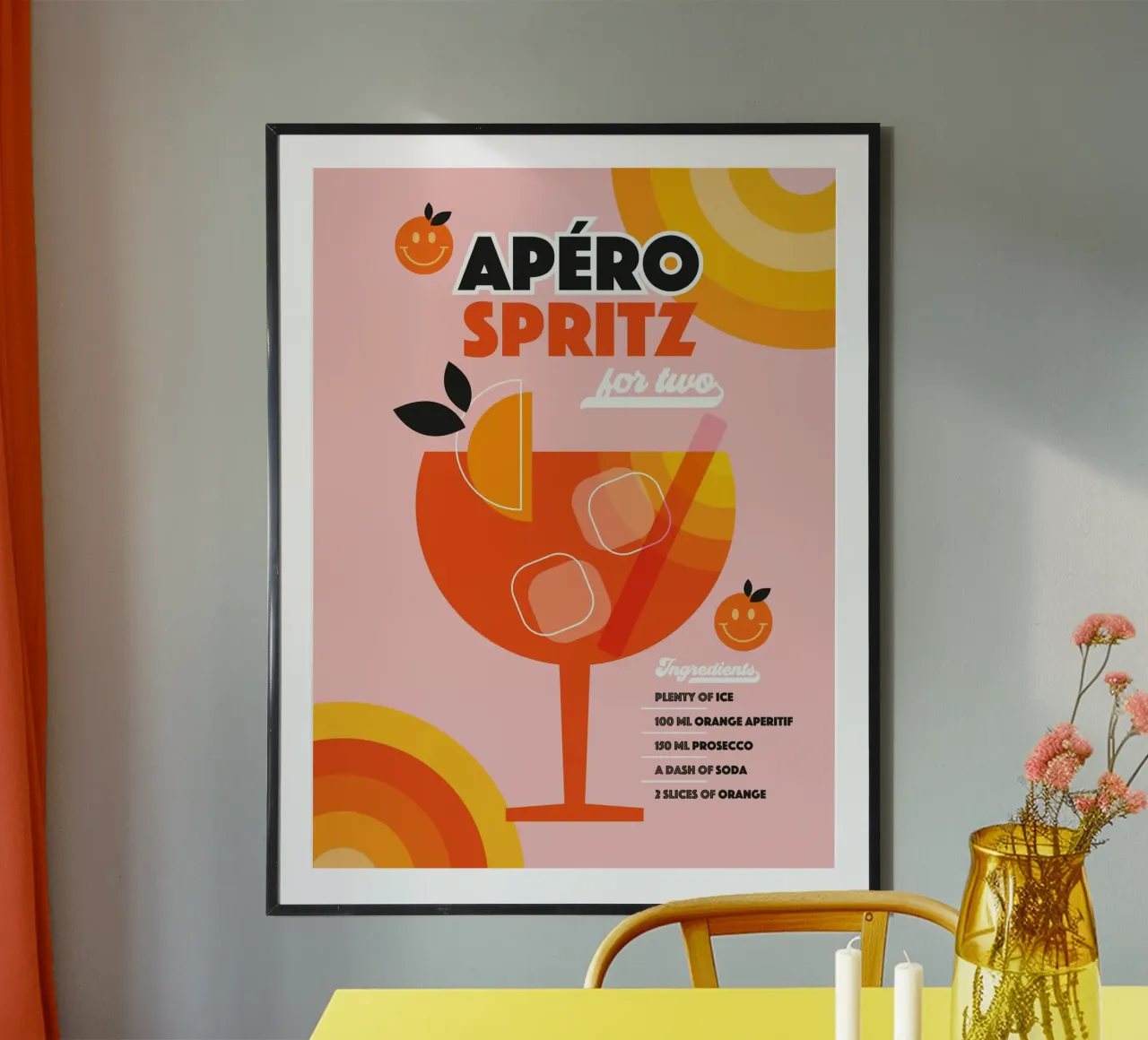 Cocktail retrò Aperol Spritz - Arancia rosa poster da Dominique Vari