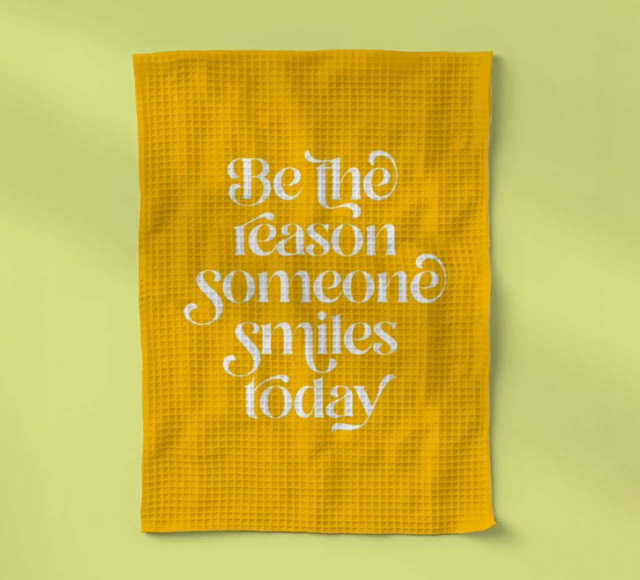Siate il motivo per cui qualcuno sorride - parole positive giallo brillante canovaccio da cucina da Dominique Vari Words