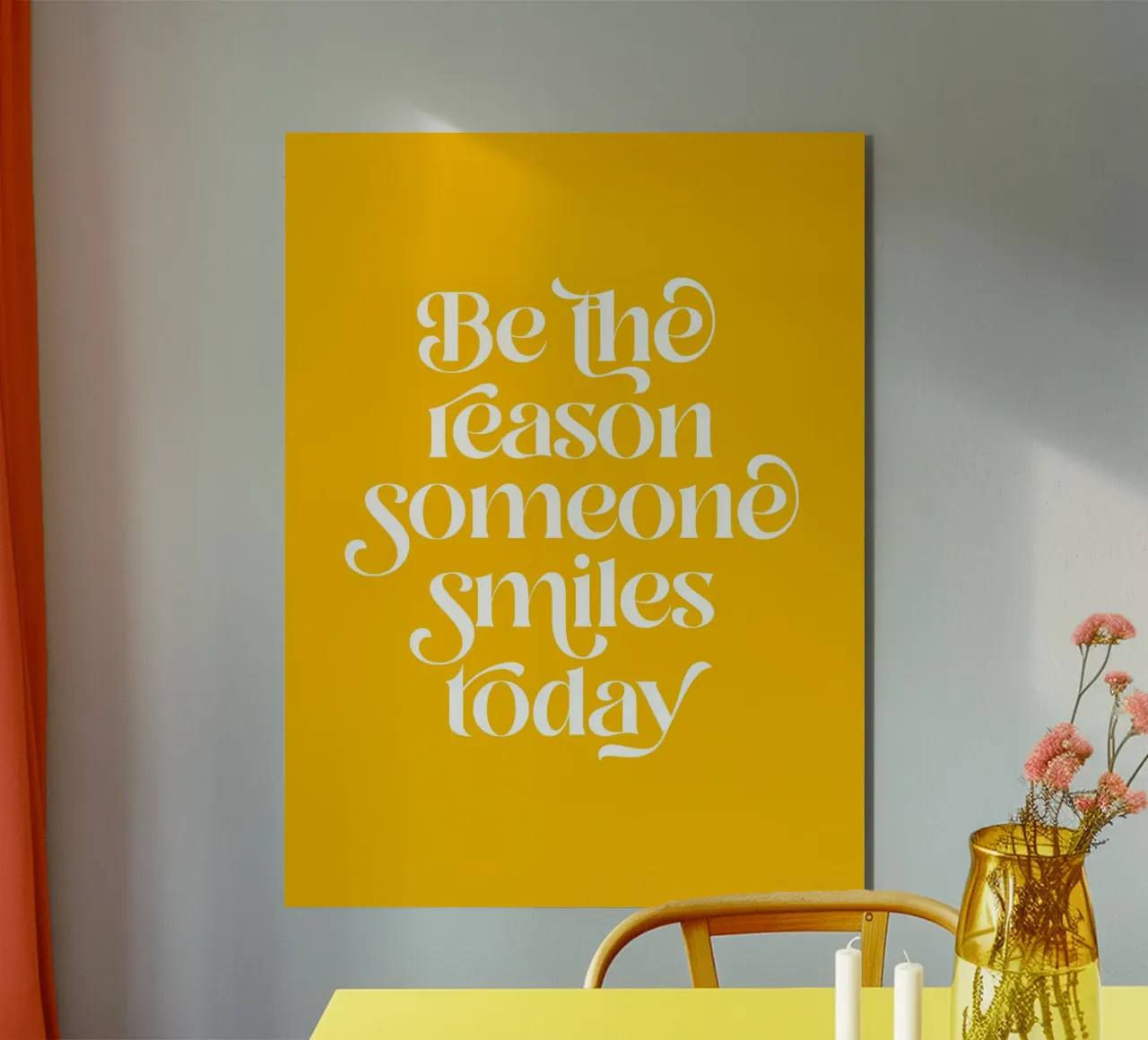 Soyez la raison pour laquelle quelqu'un sourit - mots positifs jaune vif alu dibond de Dominique Vari Words