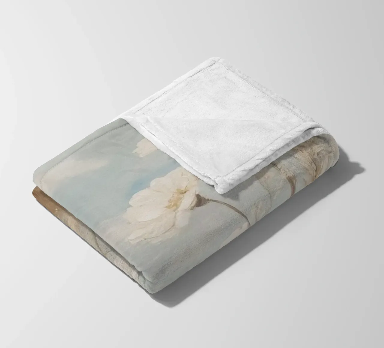 Campo tranquillo di erbe alte e fiori bianchi coperta in pile da Melloi Art Print