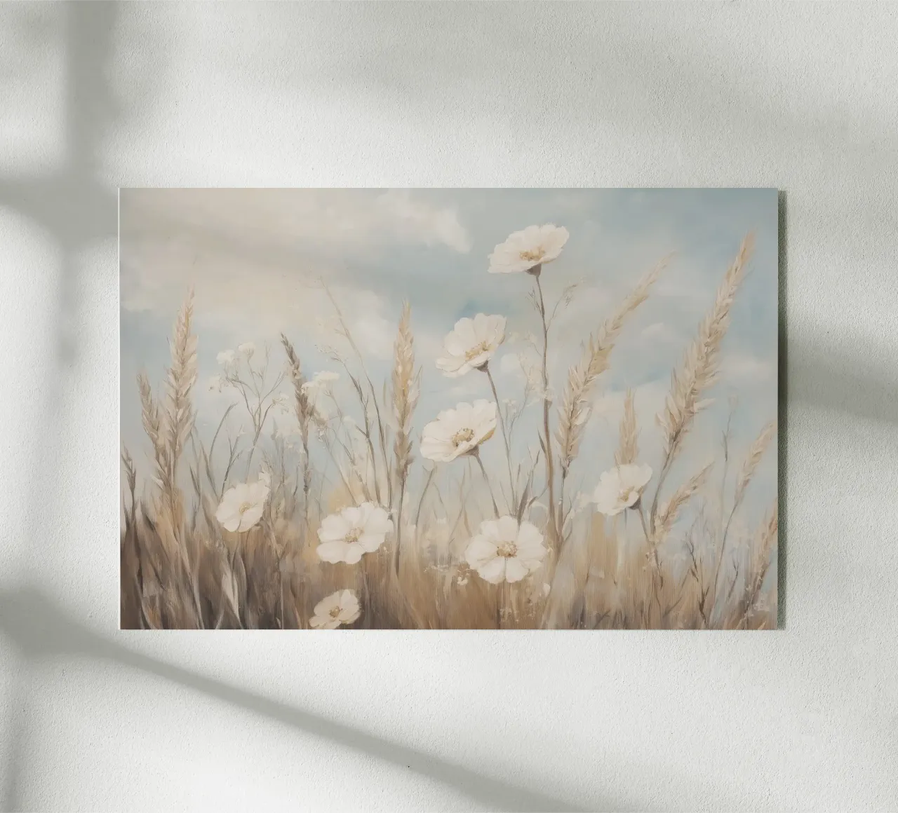 Campo tranquilo de hierbas altas y flores blancas metacrilato de Melloi Art Print
