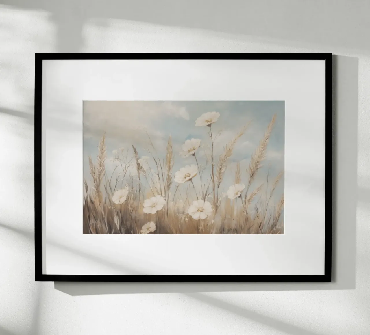 Campo tranquillo di erbe alte e fiori bianchi carta hahnemühle da Melloi Art Print